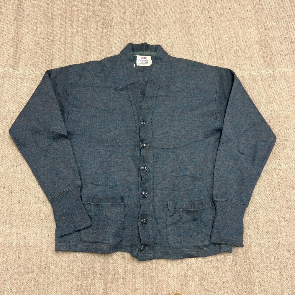 Vintage Campus Cardigan Medium Blue 1950s Wool